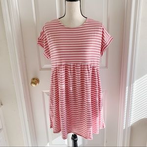 Rose & White Striped BabyDoll Dress